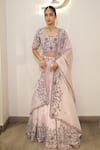 Shop_Label Deepshika Agarwal_Pink Tissue Embroidery Sweetheart Neck Floral Hand Lehenga Set _Online_at_Aza_Fashions