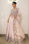 Label Deepshika Agarwal_Pink Tissue Embroidery Sweetheart Neck Floral Hand Lehenga Set _at_Aza_Fashions