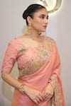 Buy_Label Deepshika Agarwal_Peach Tissue Embroidery, Zari Sweetheart Neck Hand Saree With Blouse _Online_at_Aza_Fashions