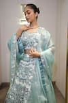 Buy_Label Deepshika Agarwal_Blue Organza Embroidery, Sequins, Beads Sweetheart Neck Hand Lehenga Set _Online_at_Aza_Fashions
