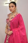 Label Deepshika Agarwal_Pink Silk, Bemberg Embroidery, Tassels Sweetheart Neck Hand Lehenga Set _Online_at_Aza_Fashions