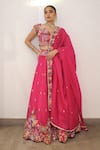 Shop_Label Deepshika Agarwal_Pink Silk, Bemberg Embroidery, Tassels Sweetheart Neck Hand Lehenga Set _Online_at_Aza_Fashions