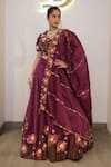Shop_Label Deepshika Agarwal_Purple Organza Embroidery Sweetheart Neck Big Flower Motif Hand Lehenga Set _Online_at_Aza_Fashions