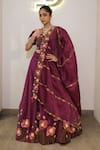 Shop_Label Deepshika Agarwal_Purple Organza Embroidery Sweetheart Neck Big Flower Motif Hand Lehenga Set _at_Aza_Fashions