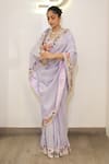 Shop_Label Deepshika Agarwal_Purple Tissue Embroidery, Sequins Round Neck Hand Saree With Blouse _at_Aza_Fashions