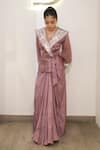 Buy_Label Deepshika Agarwal_Purple Organza, Satin Sequins, Embroidery V-neck, Hand Jacket And Dhoti Skirt Set 