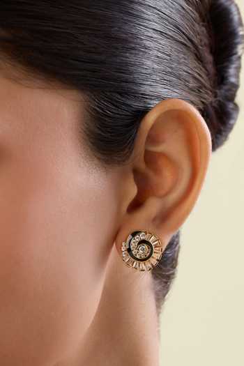 Shop_Isharya_Gold Plated Crystals, Stones Soluna Spiral Stud Earrings_at_Aza_Fashions