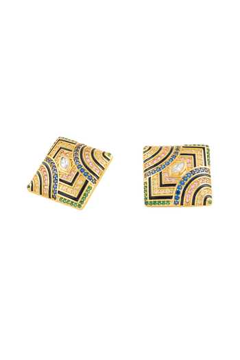 Isharya_Multi Color Crystals, Stones Delyra Square Stud Earrings _Online_at_Aza_Fashions