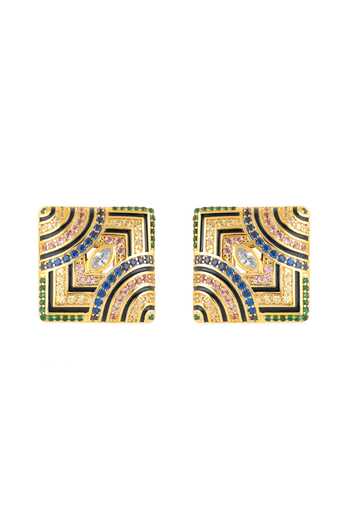 Buy_Isharya_Multi Color Crystals, Stones Delyra Square Stud Earrings _Online_at_Aza_Fashions