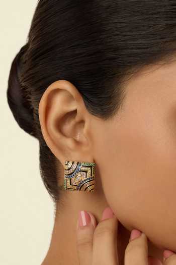 Buy_Isharya_Multi Color Crystals, Stones Delyra Square Stud Earrings _at_Aza_Fashions