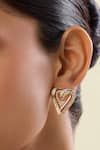 Shop_Isharya_Gold Plated Crystals Liminal Heart Stud Earrings _at_Aza_Fashions