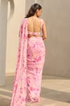 Shop_Diyarajvvir_Pink Georgette V-neck Abstract Floral Print Saree With Blouse _at_Aza_Fashions