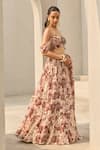Shop_Diyarajvvir_Ivory Georgette Embroidery, Sequins Off-shoulder Floral Print Lehenga Set _at_Aza_Fashions