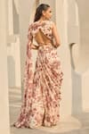 Shop_Diyarajvvir_Ivory Georgette, Crepe Tassels Round Floral Print Pre-draped Saree With Blouse _at_Aza_Fashions