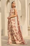 Buy_Diyarajvvir_Ivory Georgette, Crepe Tassels Round Floral Print Pre-draped Saree With Blouse _Online_at_Aza_Fashions