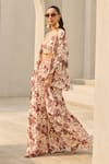 Diyarajvvir_Ivory Crepe Sequins Open , Sweetheart Floral Print Jacket Palazzo Set _Online_at_Aza_Fashions