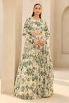Buy_Diyarajvvir_Ivory Crepe, Georgette Sequins, Mirrors, Floral Print Pleated Lehenga Set _at_Aza_Fashions