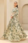 Buy_Diyarajvvir_Ivory Crepe, Georgette Sequins, Mirrors, Floral Print Pleated Lehenga Set _Online_at_Aza_Fashions