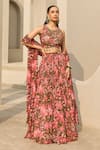 Buy_Diyarajvvir_Green Georgette, Crepe Embroidery, Sequins Round Sage Floral Print Lehenga Set _at_Aza_Fashions