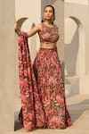 Shop_Diyarajvvir_Green Georgette, Crepe Embroidery, Sequins Round Sage Floral Print Lehenga Set _at_Aza_Fashions