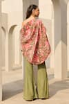 Shop_Diyarajvvir_Green Crepe Asymmetric, One Shoulder, Floral Print Top And Bell Bottom Pant Set _at_Aza_Fashions