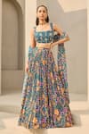 Buy_Diyarajvvir_Blue Georgette Embroidery, Sequins, Beads Abstract Floral Print Lehenga Set _at_Aza_Fashions