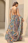 Shop_Diyarajvvir_Blue Georgette Embroidery, Sequins, Beads Abstract Floral Print Lehenga Set _at_Aza_Fashions