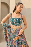Diyarajvvir_Blue Georgette Embroidery, Sequins, Beads Abstract Floral Print Lehenga Set _Online_at_Aza_Fashions