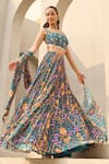 Buy_Diyarajvvir_Blue Georgette Embroidery, Sequins, Beads Abstract Floral Print Lehenga Set _Online_at_Aza_Fashions