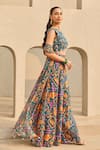 Buy_Diyarajvvir_Blue Georgette Embroidery, Sequins Round Neck Abstract Floral Print Sharara Set _Online_at_Aza_Fashions