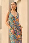 Buy_Diyarajvvir_Blue Crepe V-neck Abstract Floral Print Kurta And Palazzo Set _Online_at_Aza_Fashions