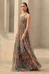 Diyarajvvir_Blue Georgette One Shoulder Abstract Floral Print Dress _Online_at_Aza_Fashions