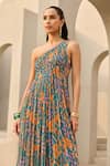 Buy_Diyarajvvir_Blue Georgette One Shoulder Abstract Floral Print Dress _Online_at_Aza_Fashions