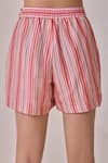 Needleten_Pink Vegan Silk, Organza Striped Shorts _Online_at_Aza_Fashions