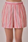 Shop_Needleten_Pink Vegan Silk, Organza Striped Shorts _at_Aza_Fashions