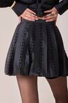 Buy_Needleten_Black Taffeta Cut Work Laser Pleated Skirt _Online_at_Aza_Fashions