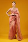 Buy_Baaro Masi_Rose Gold Silk Sequins, Zari, Embroidery V-neck Saree And Blouse Set _at_Aza_Fashions