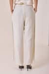Needleten_Beige Linen Embroidery Trouser _Online_at_Aza_Fashions