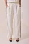 Shop_Needleten_Beige Linen Embroidery Trouser _at_Aza_Fashions