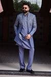 Shop_Courtyard By Abhi_Blue Lycra Sequins, Embroidery, Zari Indo-western Jacket Kurta Set _Online_at_Aza_Fashions