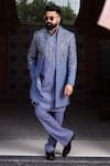 Shop_Courtyard By Abhi_Blue Lycra Sequins, Embroidery, Zari Indo-western Jacket Kurta Set _at_Aza_Fashions