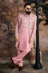 Shop_Courtyard By Abhi_Pink Lycra Mirrors, Embroidery Handcrafted Jacket Kurta Set _at_Aza_Fashions