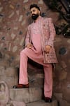 Courtyard By Abhi_Pink Lycra Mirrors, Embroidery Handcrafted Jacket Kurta Set _Online_at_Aza_Fashions