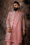 Buy_Courtyard By Abhi_Pink Lycra Mirrors, Embroidery Handcrafted Jacket Kurta Set _Online_at_Aza_Fashions