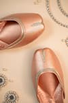 Shop Loryphilory Peach Adaa Minimal Gold Leaf Motif Jutti Online at Aza Fashions Shop_Loryphilory_Peach Adaa Minimal Gold Leaf Motif Jutti _Online_at_Aza_Fashions