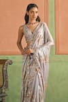 Buy_Lashkaraa_Grey Tissue, Crepe Sequins, Zari, Embroidery V-neck Saree With Blouse _Online_at_Aza_Fashions
