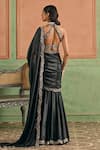 Lashkaraa_Black Silk, Crepe Sequins, Zari, Beads, Border Pre-draped Saree With Blouse _Online_at_Aza_Fashions