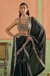 Buy_Lashkaraa_Black Silk, Crepe Sequins, Zari, Beads, Border Pre-draped Saree With Blouse _Online_at_Aza_Fashions