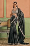 Shop_Lashkaraa_Black Silk, Crepe Sequins, Zari, Beads, Border Pre-draped Saree With Blouse _Online_at_Aza_Fashions
