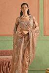 Shop_Lashkaraa_Rose Gold Organza Embroidery, Floral Pattern Pre-draped Saree With Blouse _Online_at_Aza_Fashions